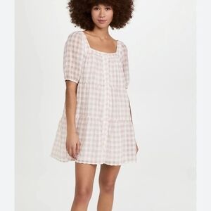 En Saison Pink Value Gingham Mini Babydoll Puff Sleeve Dress Size XS